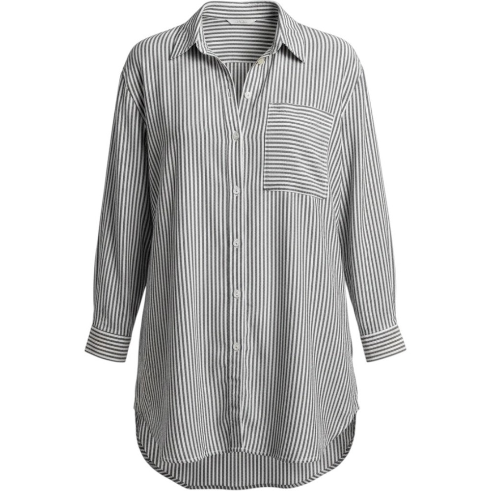 LOFT Women's Grey and White Striped Oversized Button-Down shirt, Large